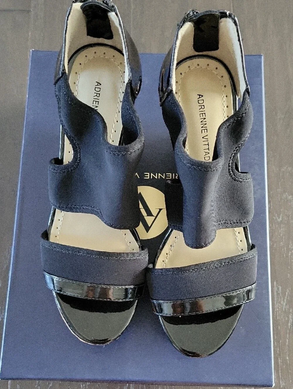 Adrienne Vittadini Black Cork Platform Wedge Sandals